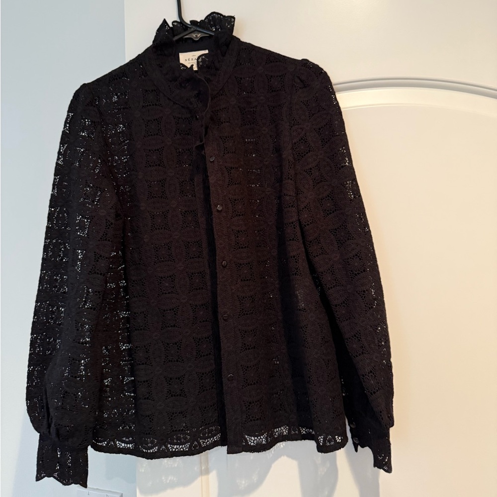 Sézane Chlo Shirt in Black Guipure